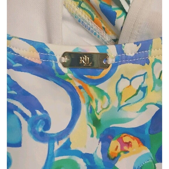 LAUREN Ralph Lauren Swimsuit Sz 14 Ruffle V-neck One Piece Multi Print $160 NWT - Picture 11 of 16
